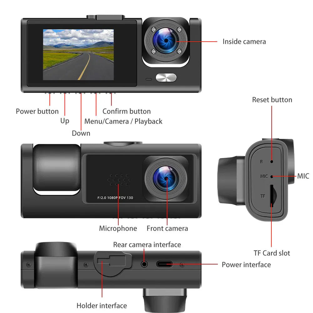 UC Aesthetics | HD Dual Dash Cam with Night Vision & Interior Passenger Recording