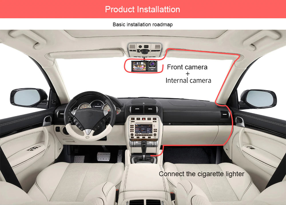 UC Aesthetics | HD Dual Dash Cam with Night Vision & Interior Passenger Recording